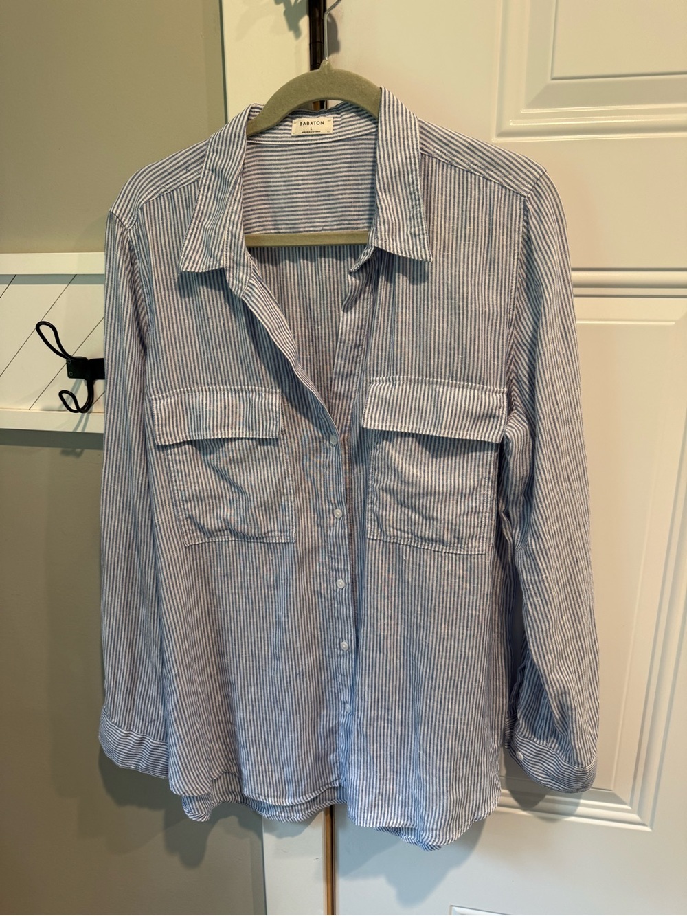 Aritzia - Babaton Blue and White Striped Linen Shirt